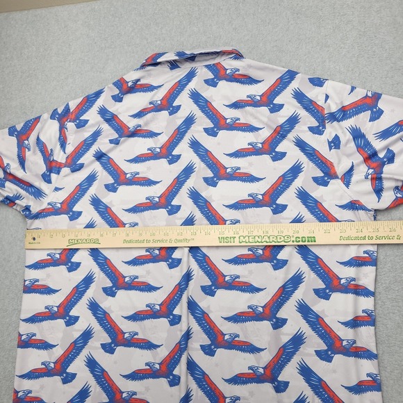 Waggle Polo Shirt Mens 2XL White Blue Red Eagle Print Golf Performance Stretch - Picture 8 of 9